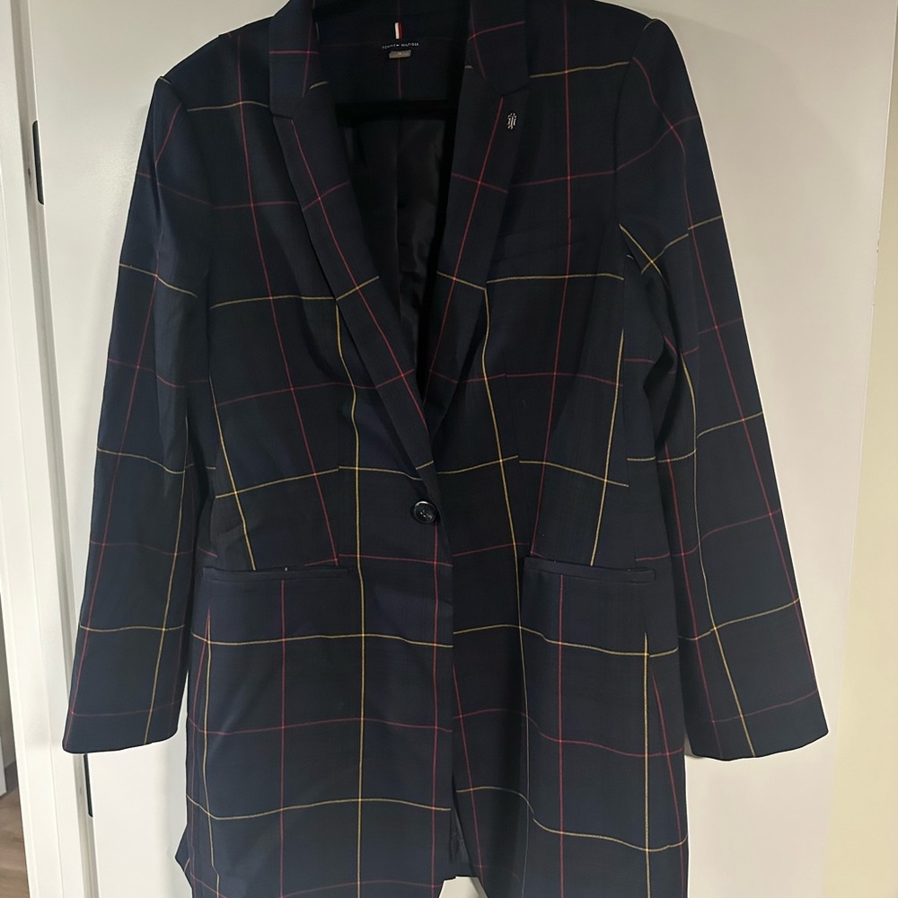 Tommy Hilfiger Women's Dark Blue Checkered Blazer